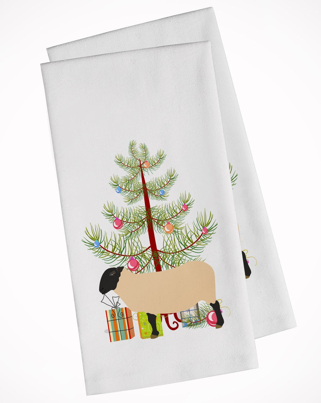 Suffolk Sheep Christmas Kitchen Towel Set of 2 White Dish Towels Decorative Bathroom Hand towel for Hand, Face, Hair, Yoga, Tea, Dishcloth, 19 X 28", White