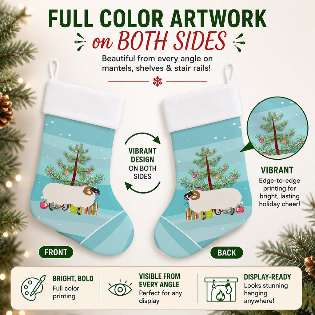 Scottish Blackface Sheep Christmas Holiday Stocking Double-Sided Print, Polyester Suede,11x18, Made in USA