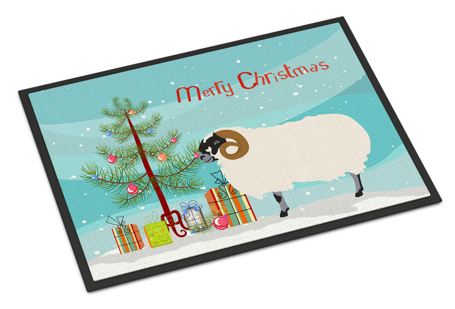 Scottish Blackface Sheep Christmas Doormat Indoor Outdoor 24H X 36W Front Door Mat Rugs for Entryway, Non Slip Washable Low Pile,