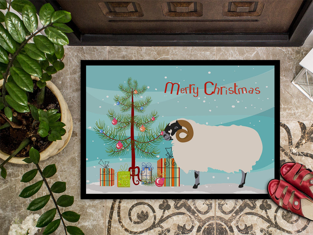 Scottish Blackface Sheep Christmas Doormat Indoor Outdoor 24H X 36W Front Door Mat Rugs for Entryway, Non Slip Washable Low Pile,
