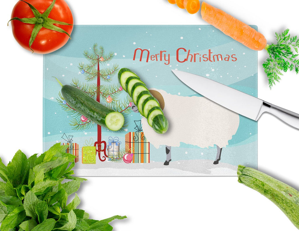 Scottish Blackface Sheep Christmas Cutting Board Tempered Glass Kitchen Cutting Surface, Heat Resistant Chopping, Non-Slip Feet, Food Prep & Serving