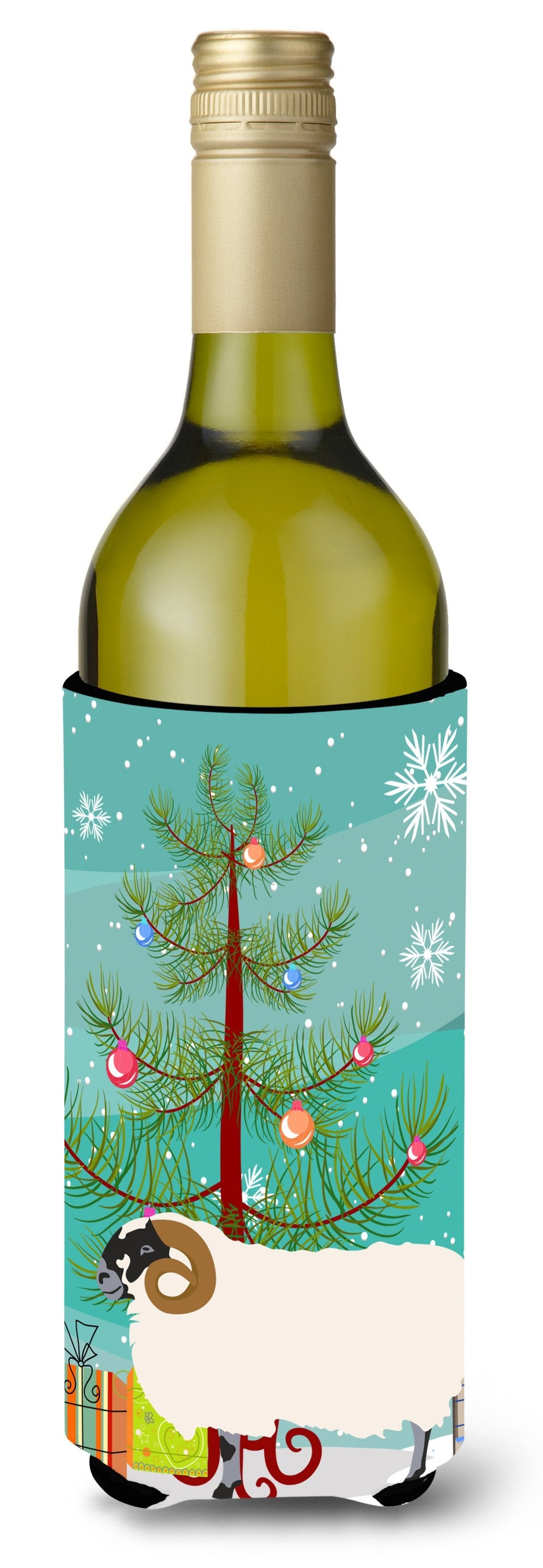 Scottish Blackface Sheep Christmas Wine Bottle Hugger Gift Sleeve for Standard 750 ml Bottles, Insulated Reusable Also Fits Mini Shot & Pint Bottles