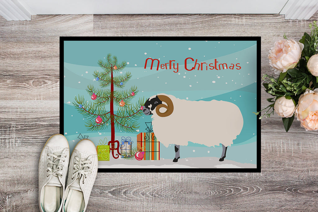 Scottish Blackface Sheep Christmas Doormat Indoor Outdoor 18H X 27W Front Door Mat Rugs for Entryway, Non Slip Washable