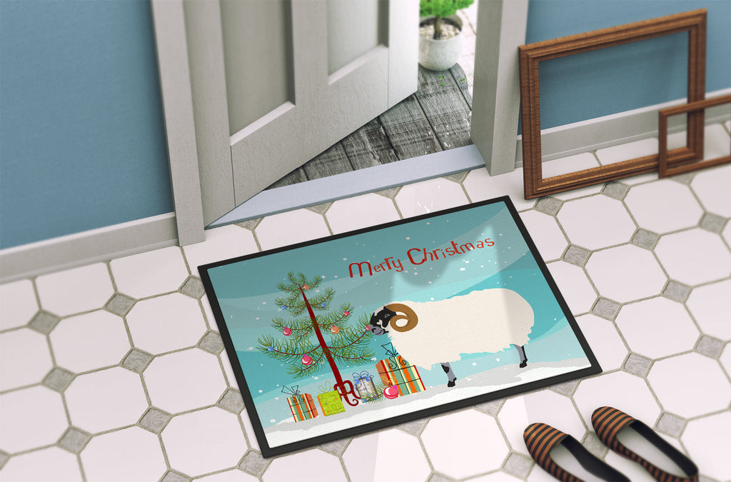 Scottish Blackface Sheep Christmas Doormat Indoor Outdoor 18H X 27W Front Door Mat Rugs for Entryway, Non Slip Washable