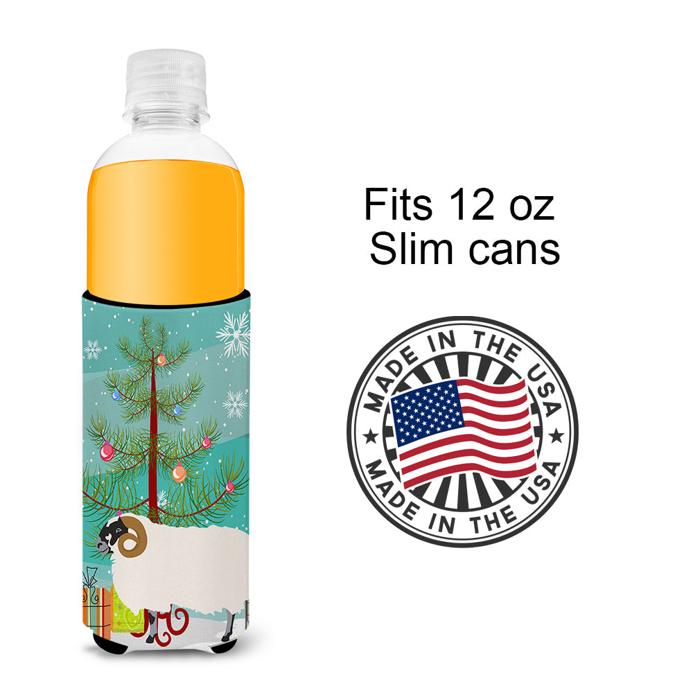 Scottish Blackface Sheep Christmas Slim Can Hugger , Insulated Foam Hugger for 12 oz Slim Cans, Beer Bottles & Water Bottles, Printed in USA