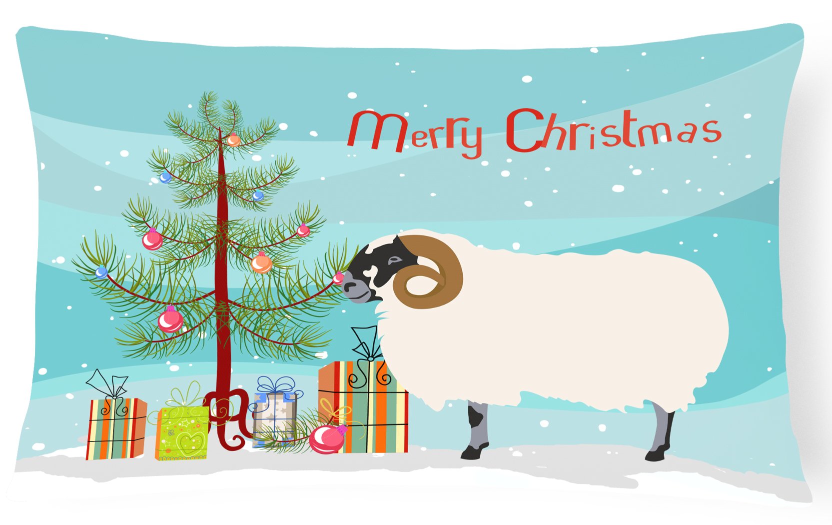 Scottish Blackface Sheep Christmas Decorative Throw Pillow 12x16 Indoor Outdoor Accent Cushion, Fabric Cover with Insert for Sofa, Bed, Porch & Living Room
