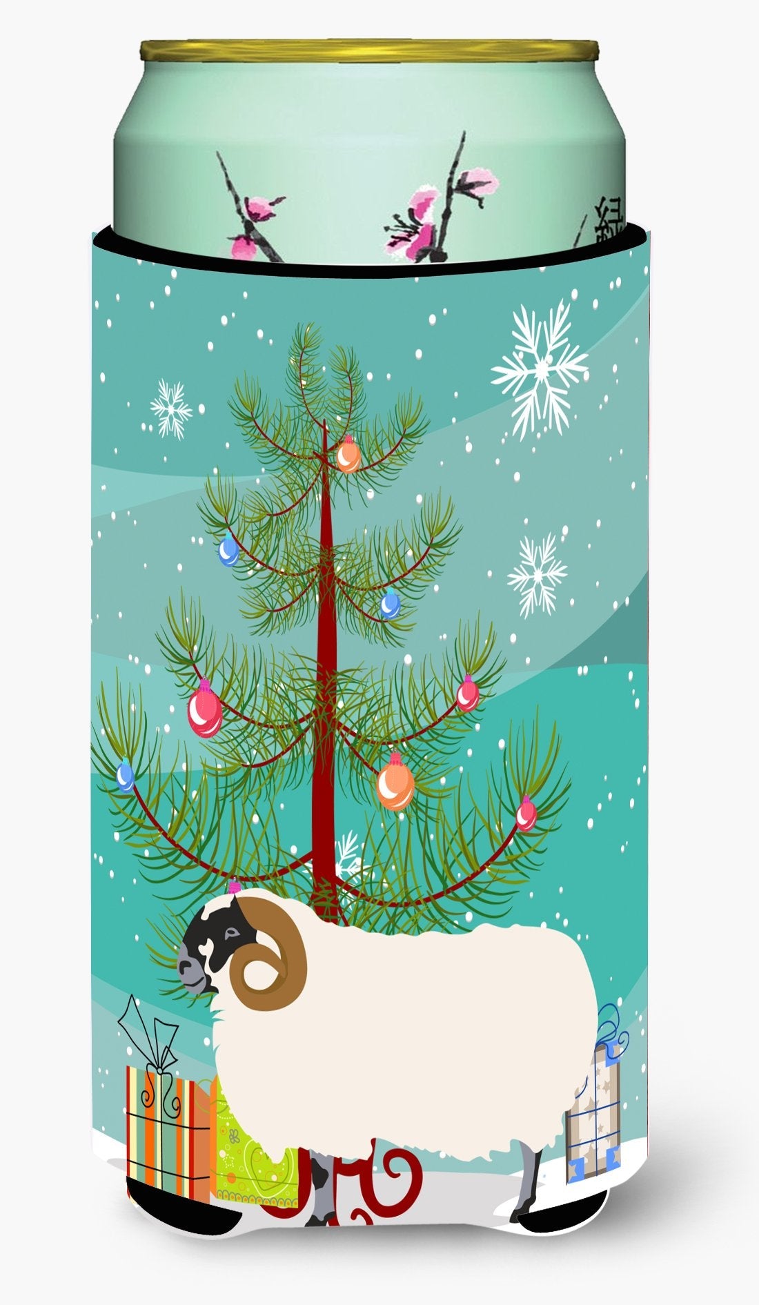 Scottish Blackface Sheep Christmas Tall Boy Hugger Can Cooler Sleeve Machine Washable Drink Collapsible Insulator Beverage Insulated Holder
