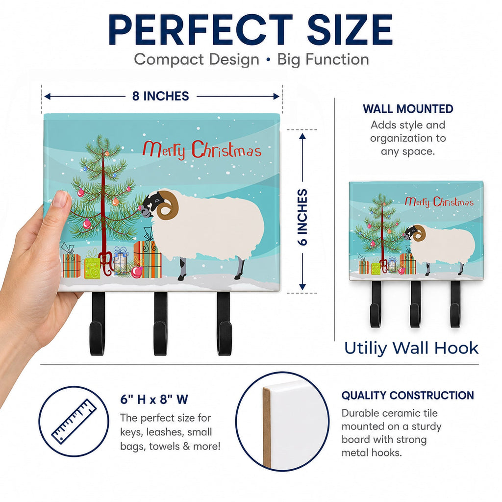 Scottish Blackface Sheep Christmas Leash or Key Holder Wall Hooks, Coat Rack Wall Mount, for Hanging Keys, Towels, Aprons, Leashes