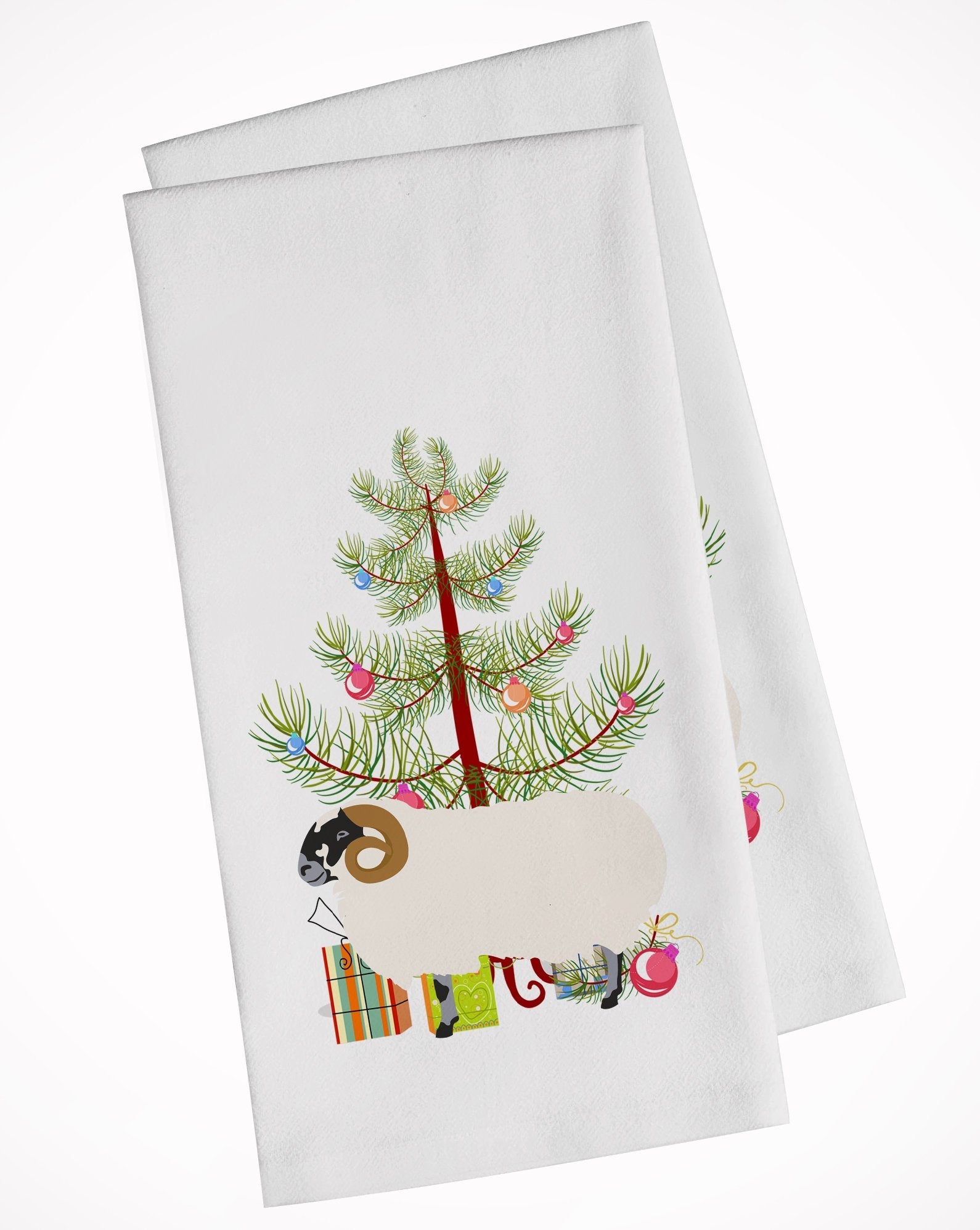 Scottish Blackface Sheep Christmas Kitchen Towel Set of 2 White Dish Towels Decorative Bathroom Hand towel for Hand, Face, Hair, Yoga, Tea, Dishcloth, 19 X 28", White