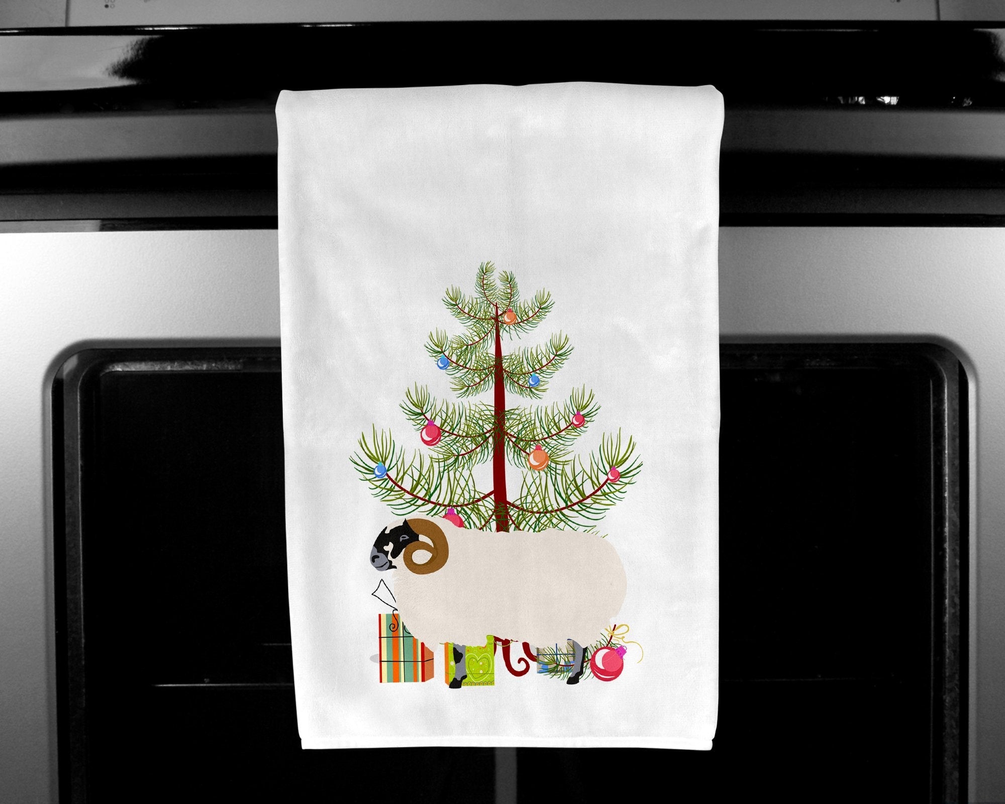 Scottish Blackface Sheep Christmas Kitchen Towel Set of 2 White Dish Towels Decorative Bathroom Hand towel for Hand, Face, Hair, Yoga, Tea, Dishcloth, 19 X 28", White