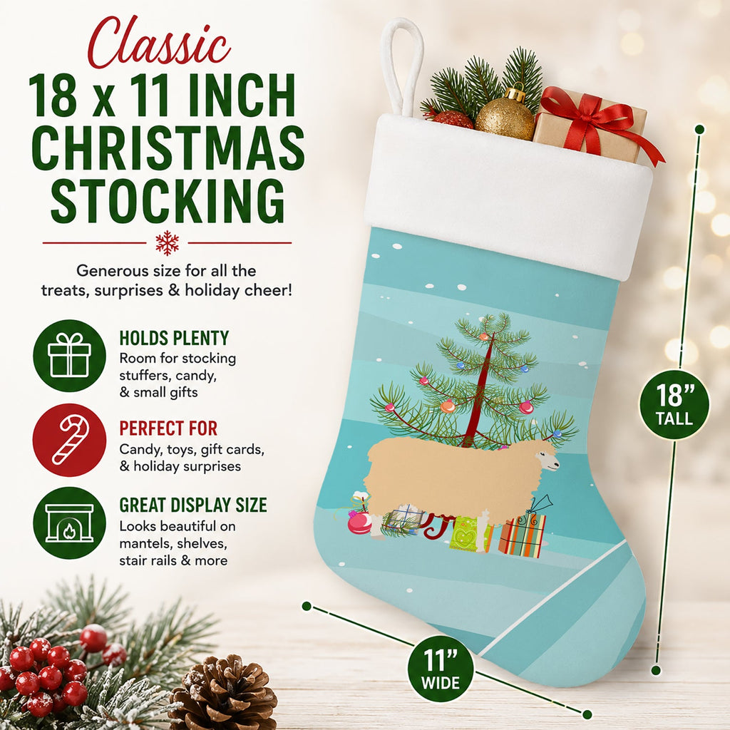 English Leicester Longwool Sheep Christmas Holiday Stocking Double-Sided Print, Polyester Suede,11x18, Made in USA