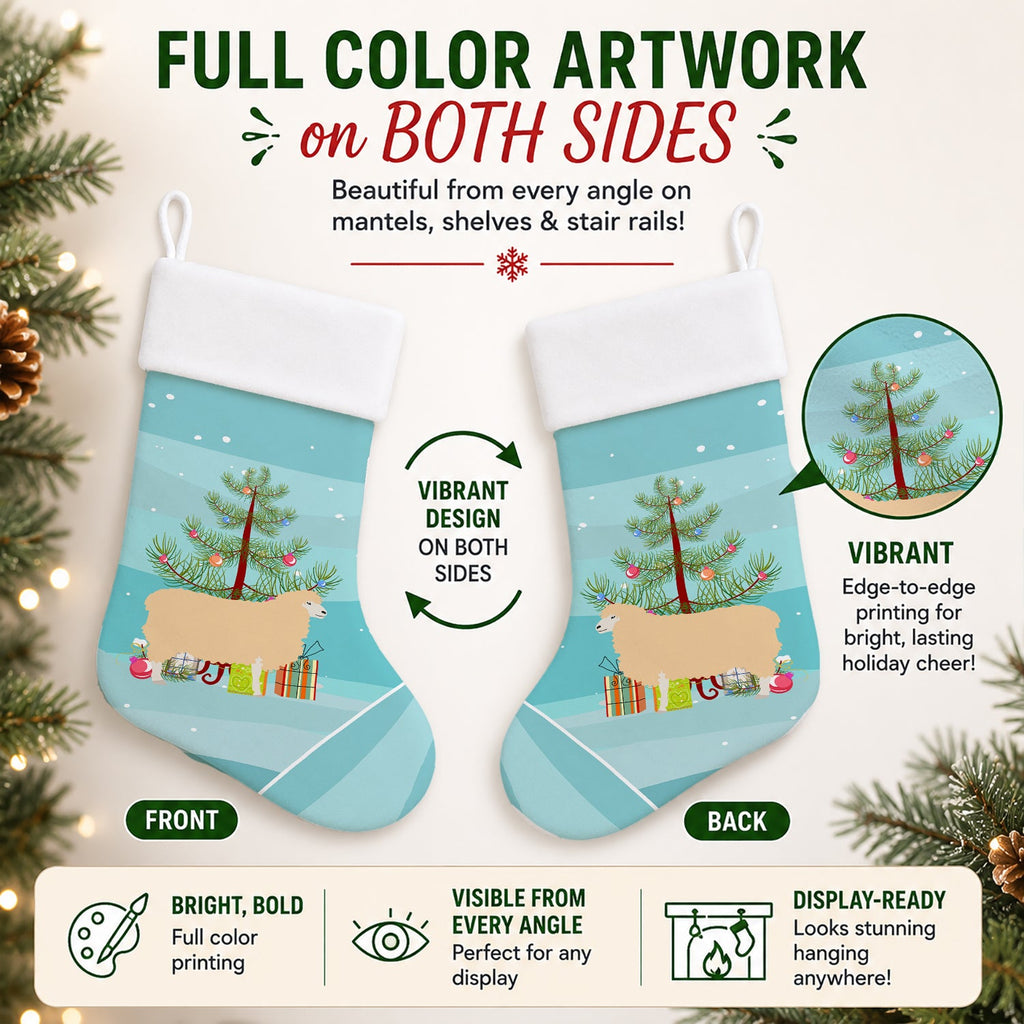 English Leicester Longwool Sheep Christmas Holiday Stocking Double-Sided Print, Polyester Suede,11x18, Made in USA
