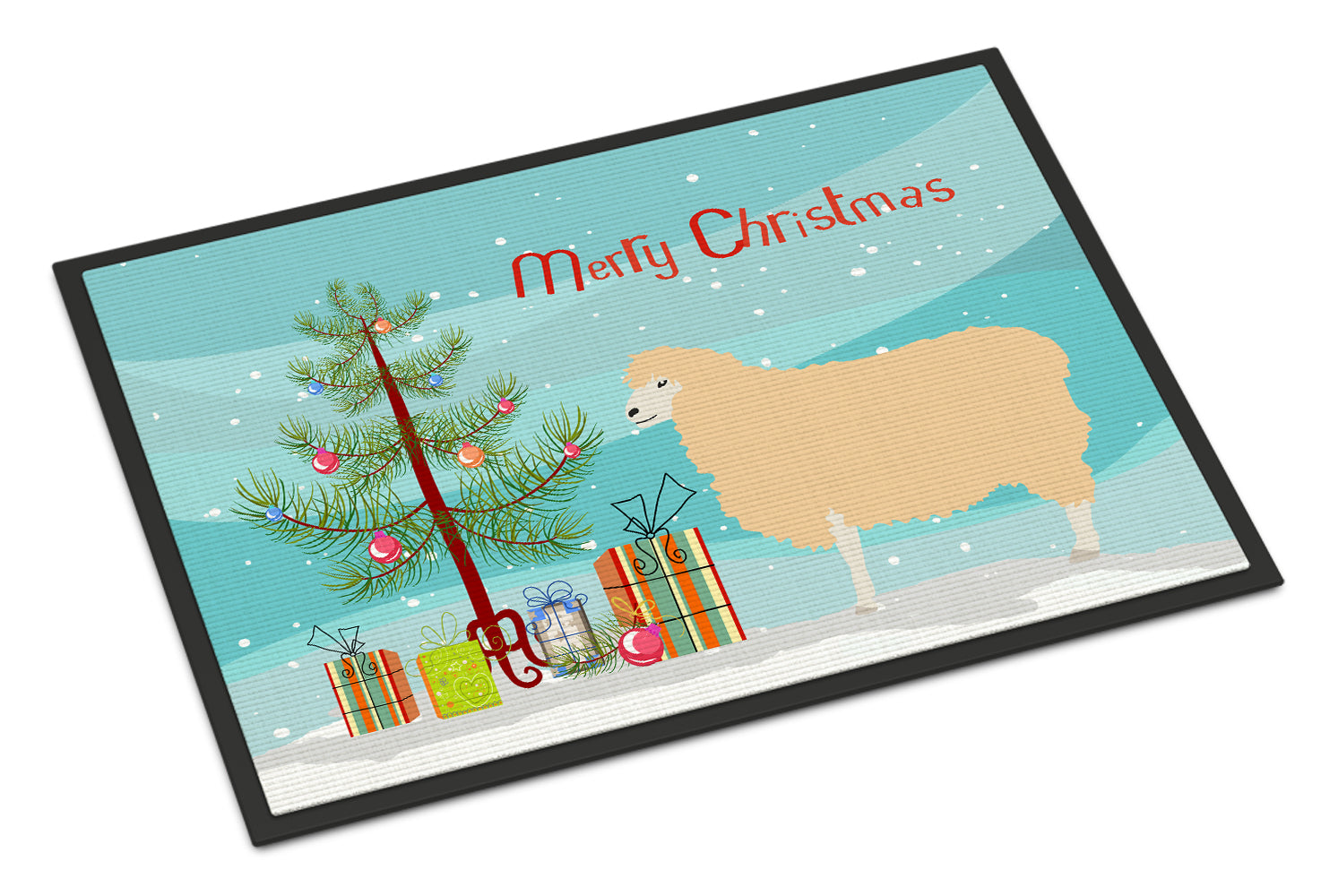 English Leicester Longwool Sheep Christmas Doormat Indoor Outdoor 24H X 36W Front Door Mat Rugs for Entryway, Non Slip Washable Low Pile,