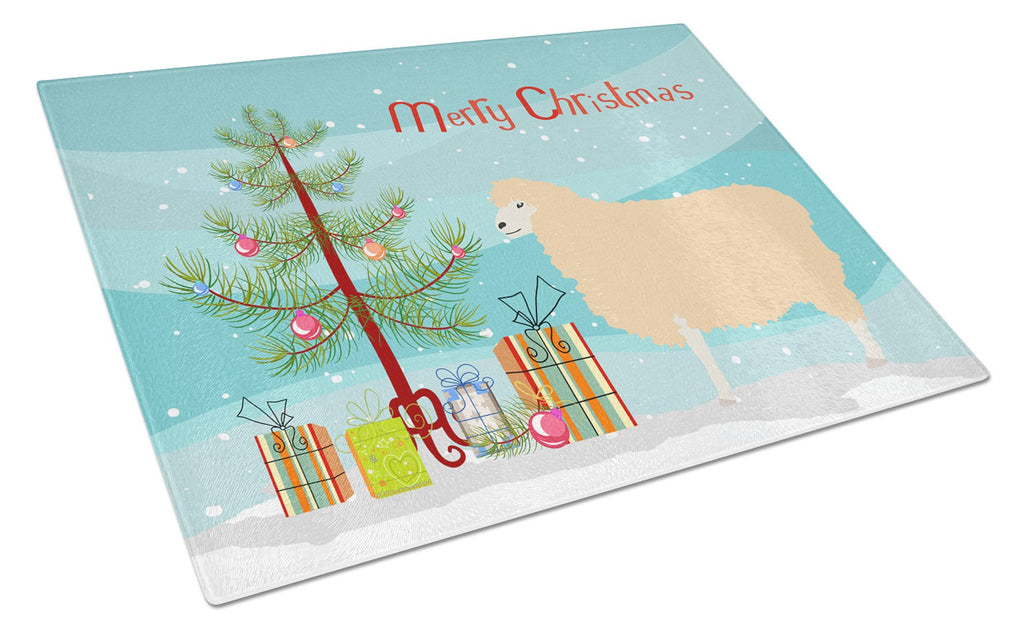 English Leicester Longwool Sheep Christmas Cutting Board Tempered Glass Kitchen Cutting Surface, Heat Resistant Chopping, Non-Slip Feet, Food Prep & Serving