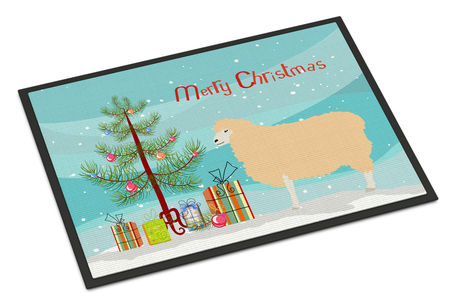 English Leicester Longwool Sheep Christmas Doormat Indoor Outdoor 18H X 27W Front Door Mat Rugs for Entryway, Non Slip Washable