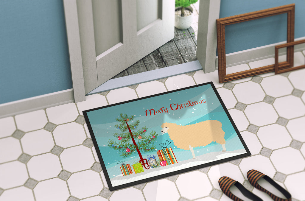 English Leicester Longwool Sheep Christmas Doormat Indoor Outdoor 18H X 27W Front Door Mat Rugs for Entryway, Non Slip Washable