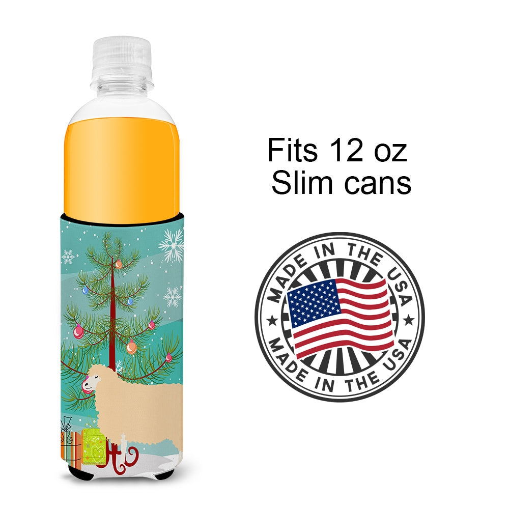 English Leicester Longwool Sheep Christmas Slim Can Hugger , Insulated Foam Hugger for 12 oz Slim Cans, Beer Bottles & Water Bottles, Printed in USA