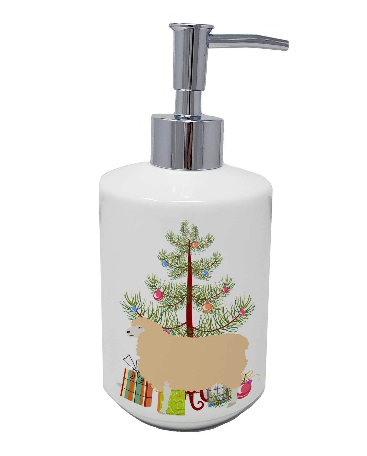 English Leicester Longwool Sheep Christmas Ceramic Soap Dispenser , Empty Refillable Hand Soap Pump Bottle for Bathroom Kitchen