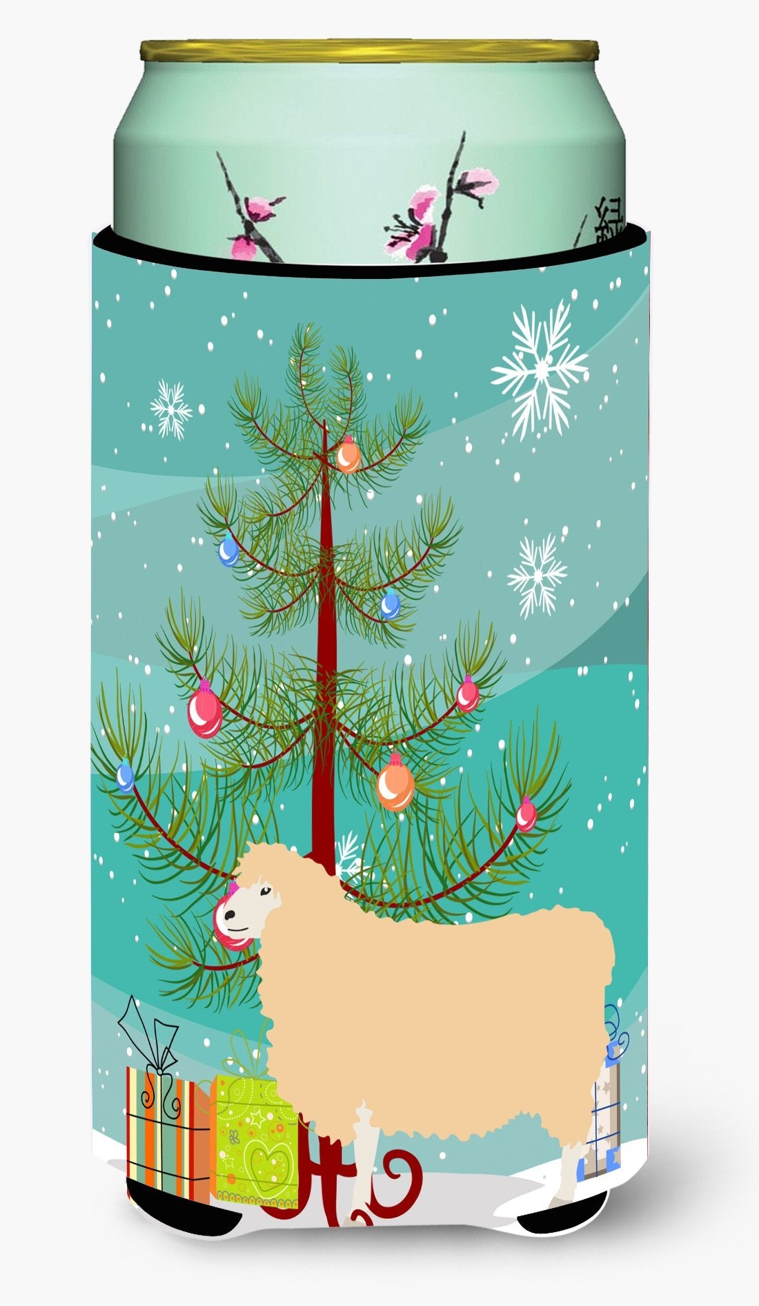 English Leicester Longwool Sheep Christmas Tall Boy Hugger Can Cooler Sleeve Machine Washable Drink Collapsible Insulator Beverage Insulated Holder