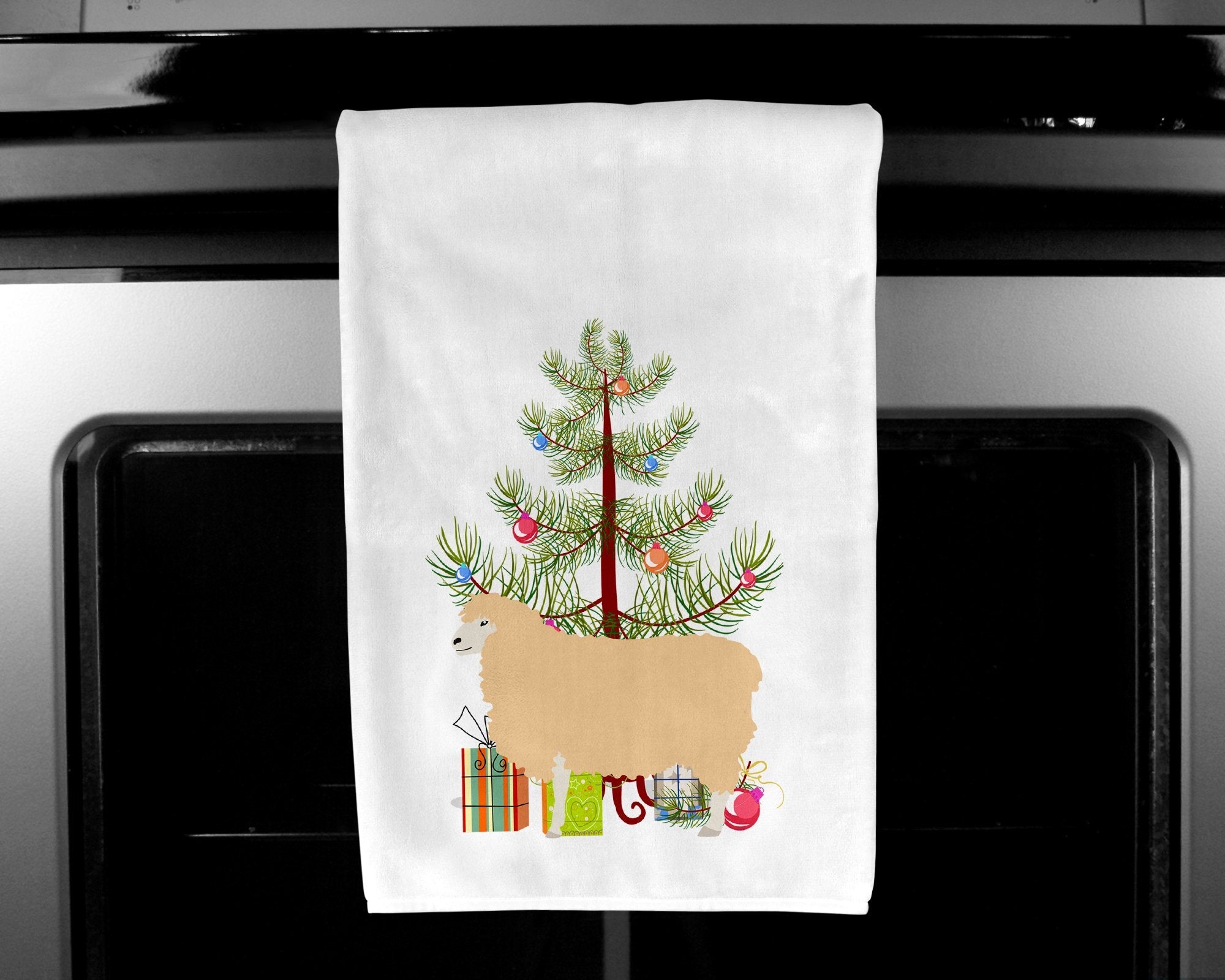 English Leicester Longwool Sheep Christmas Kitchen Towel Set of 2 White Dish Towels Decorative Bathroom Hand towel for Hand, Face, Hair, Yoga, Tea, Dishcloth, 19 X 28", White