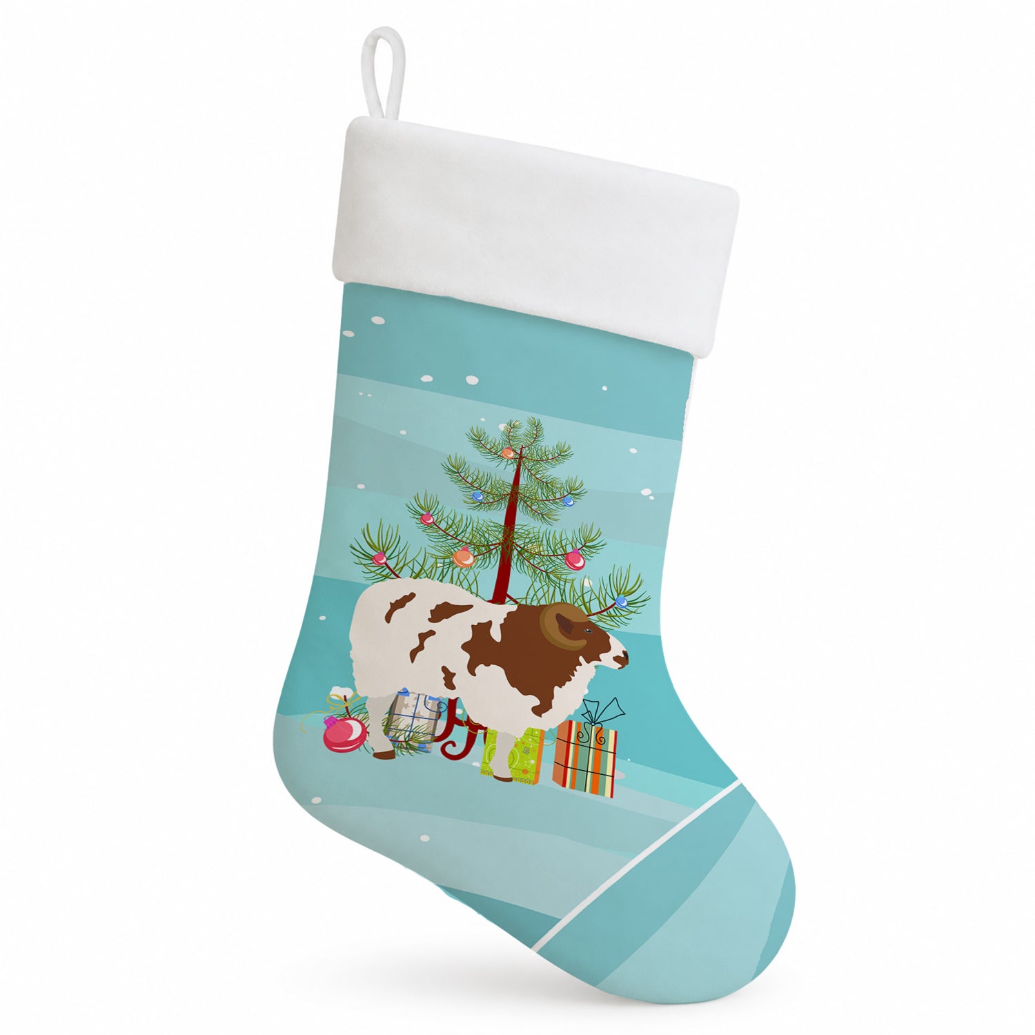 Jacob Sheep Christmas Holiday Stocking Double-Sided Print, Polyester Suede,11x18, Made in USA