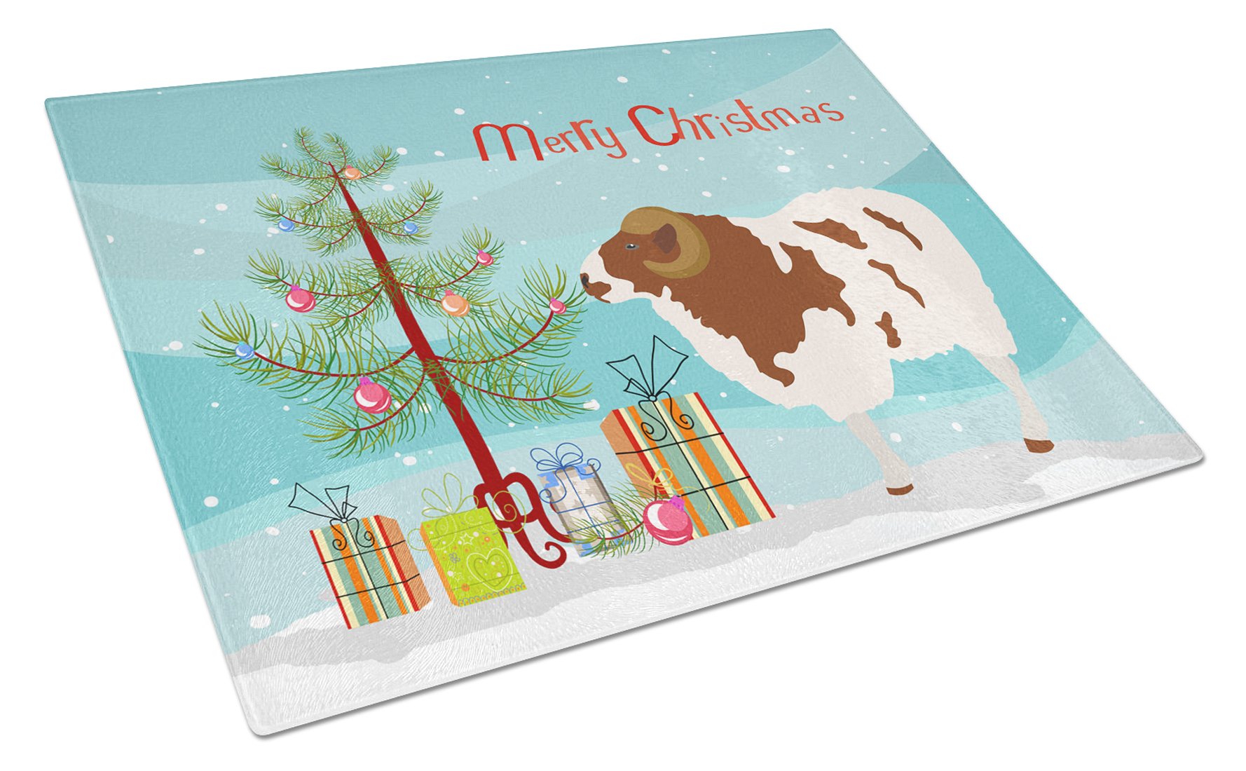 Jacob Sheep Christmas Cutting Board Tempered Glass Kitchen Cutting Surface, Heat Resistant Chopping, Non-Slip Feet, Food Prep & Serving
