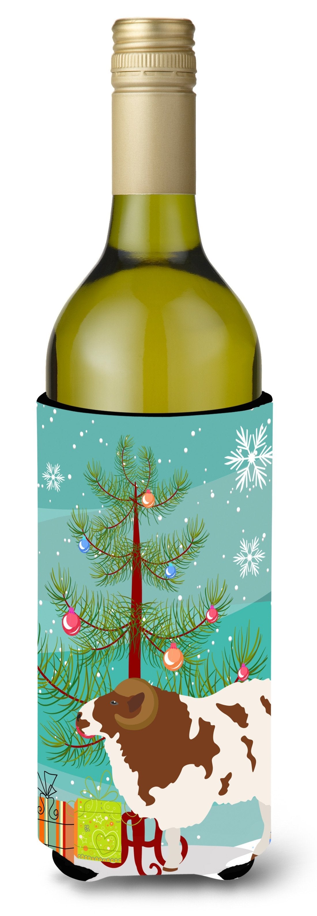 Jacob Sheep Christmas Wine Bottle Hugger Gift Sleeve for Standard 750 ml Bottles, Insulated Reusable Also Fits Mini Shot & Pint Bottles