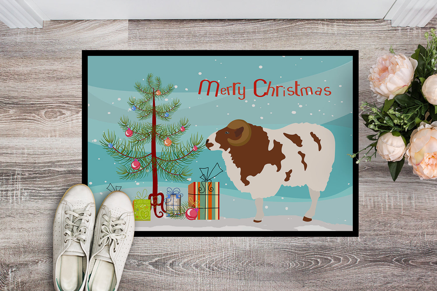 Jacob Sheep Christmas Doormat Indoor Outdoor 18H X 27W Front Door Mat Rugs for Entryway, Non Slip Washable