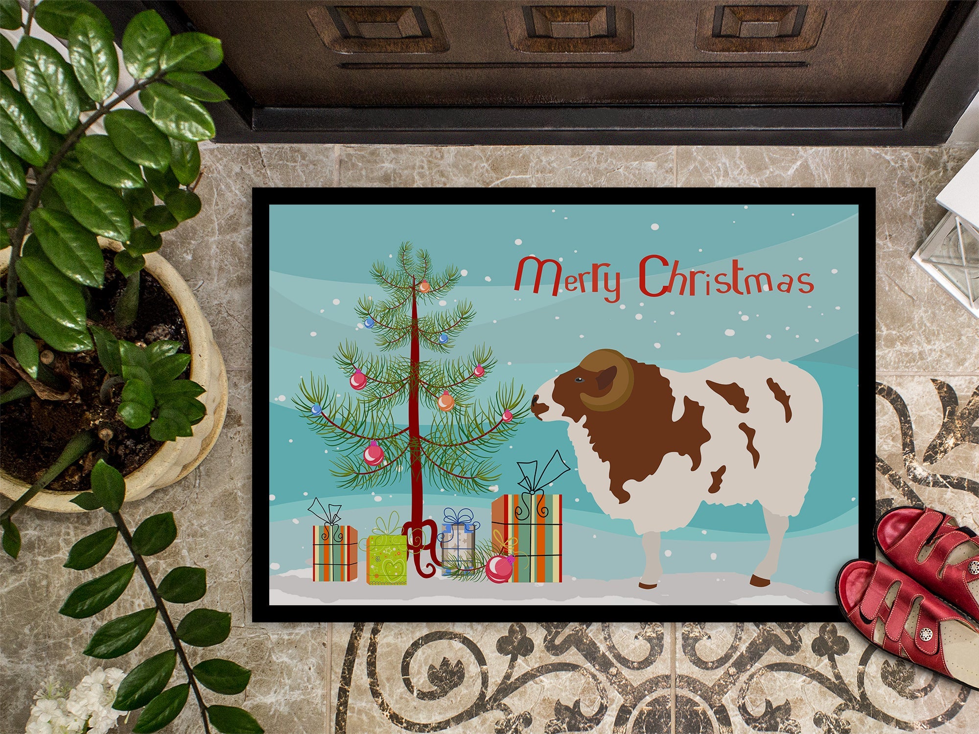 Jacob Sheep Christmas Doormat Indoor Outdoor 18H X 27W Front Door Mat Rugs for Entryway, Non Slip Washable