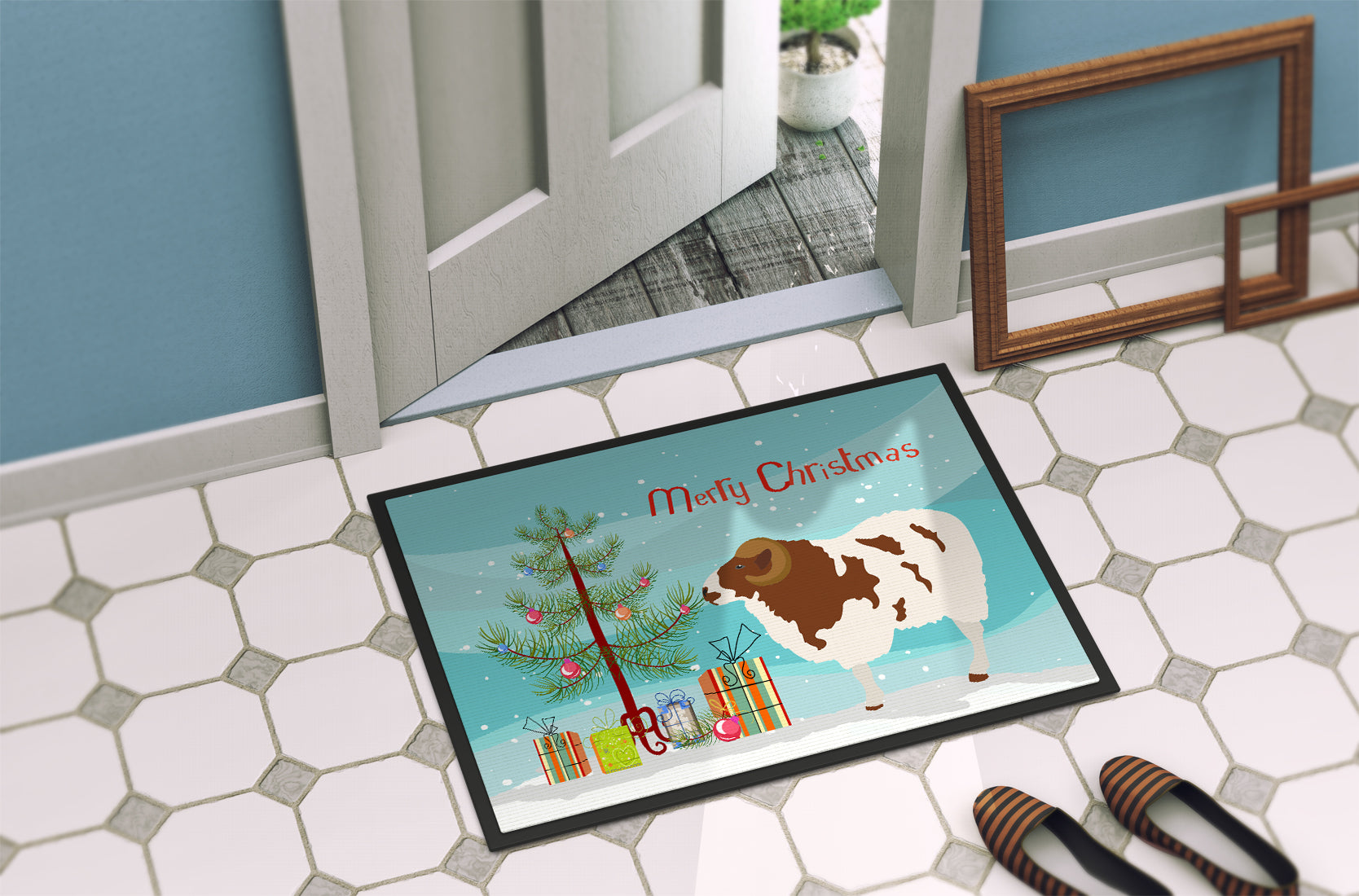 Jacob Sheep Christmas Doormat Indoor Outdoor 18H X 27W Front Door Mat Rugs for Entryway, Non Slip Washable