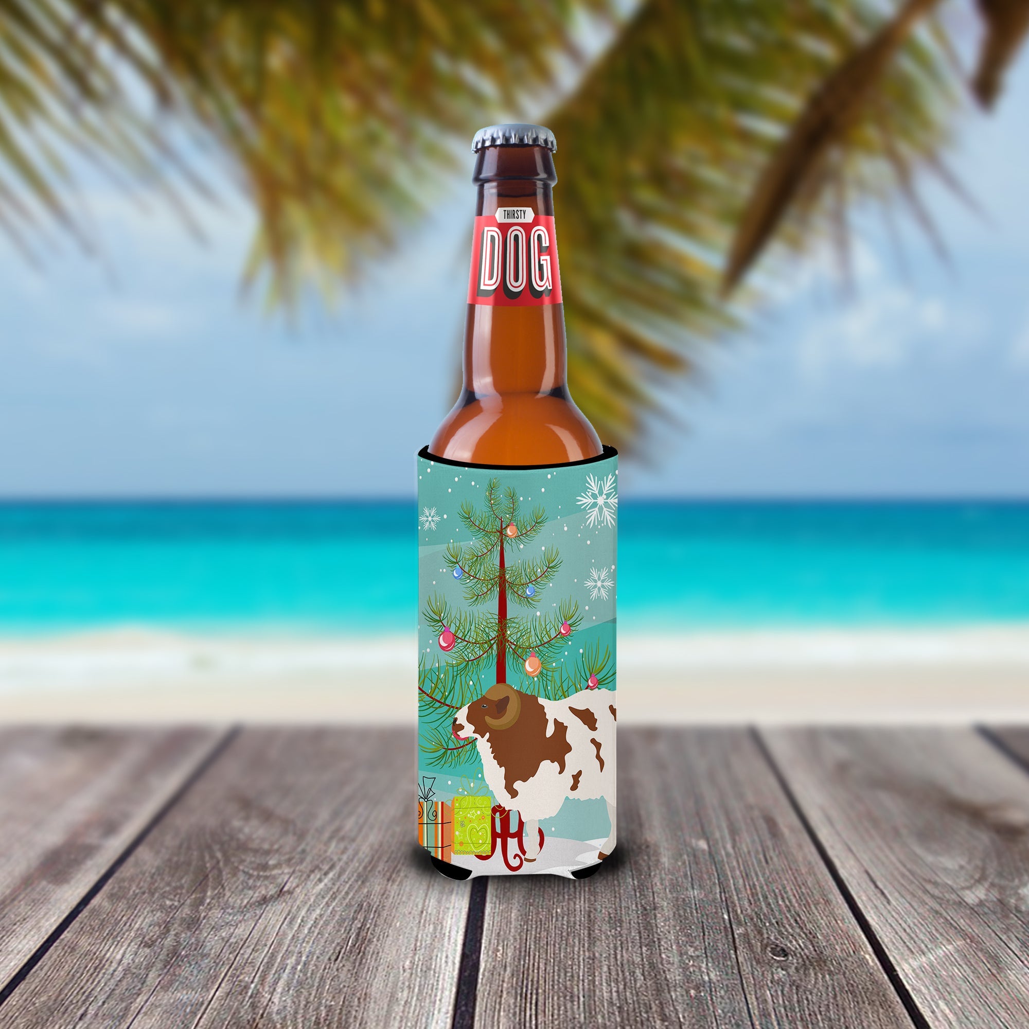 Jacob Sheep Christmas Slim Can Hugger , Insulated Foam Hugger for 12 oz Slim Cans, Beer Bottles & Water Bottles, Printed in USA