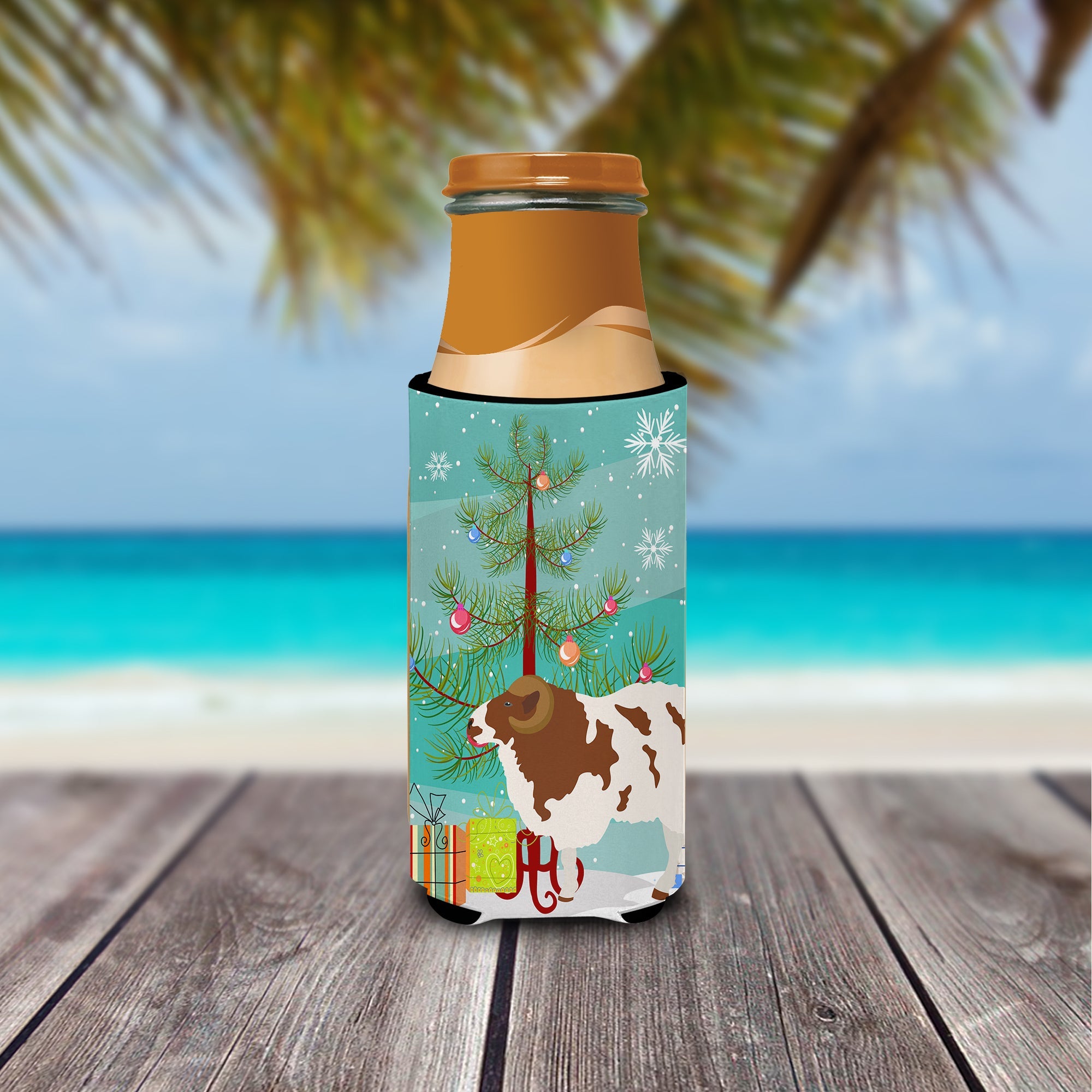 Jacob Sheep Christmas Slim Can Hugger , Insulated Foam Hugger for 12 oz Slim Cans, Beer Bottles & Water Bottles, Printed in USA