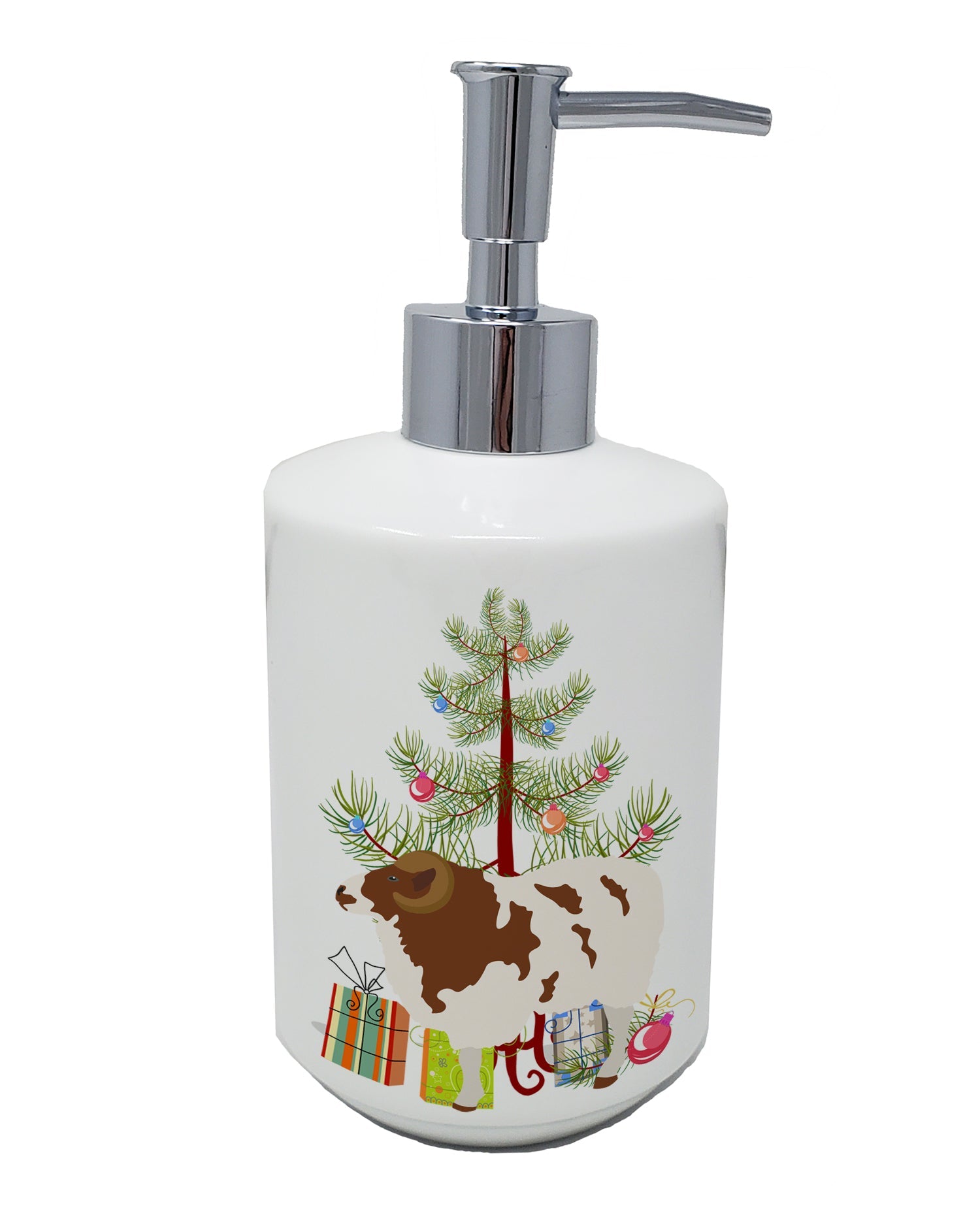 Jacob Sheep Christmas Ceramic Soap Dispenser , Empty Refillable Hand Soap Pump Bottle for Bathroom Kitchen
