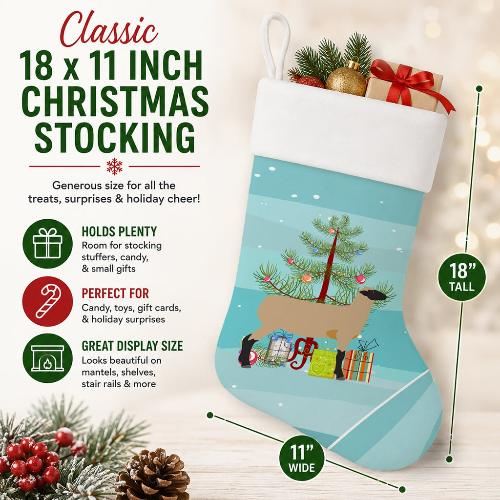 Hampshire Down Sheep Christmas Holiday Stocking Double-Sided Print, Polyester Suede,11x18, Made in USA