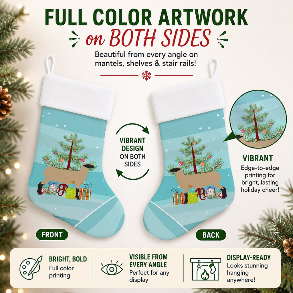 Hampshire Down Sheep Christmas Holiday Stocking Double-Sided Print, Polyester Suede,11x18, Made in USA