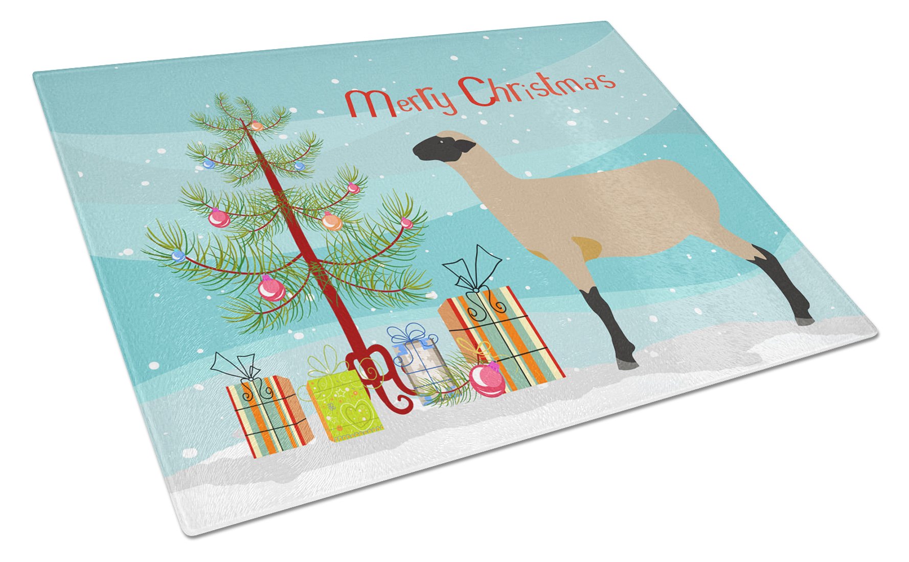 Hampshire Down Sheep Christmas Cutting Board Tempered Glass Kitchen Cutting Surface, Heat Resistant Chopping, Non-Slip Feet, Food Prep & Serving