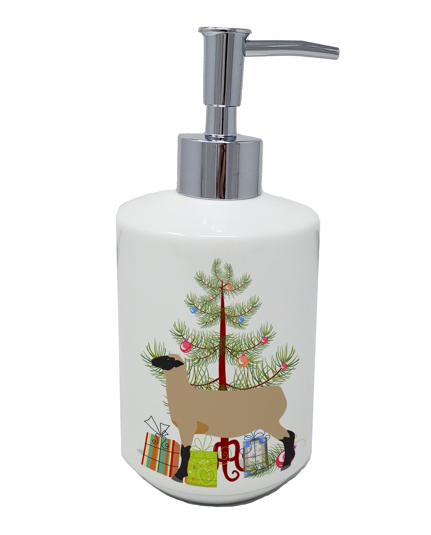 Hampshire Down Sheep Christmas Ceramic Soap Dispenser , Empty Refillable Hand Soap Pump Bottle for Bathroom Kitchen