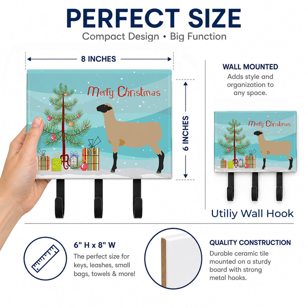 Hampshire Down Sheep Christmas Leash or Key Holder Wall Hooks, Coat Rack Wall Mount, for Hanging Keys, Towels, Aprons, Leashes
