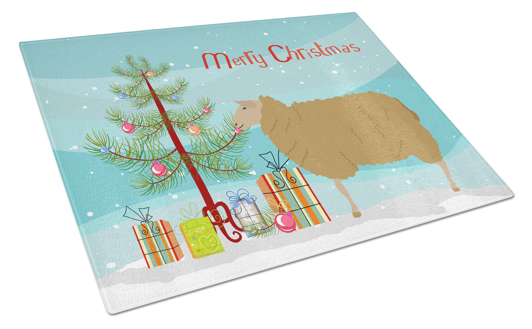 East Friesian Sheep Christmas Cutting Board Tempered Glass Kitchen Cutting Surface, Heat Resistant Chopping, Non-Slip Feet, Food Prep & Serving