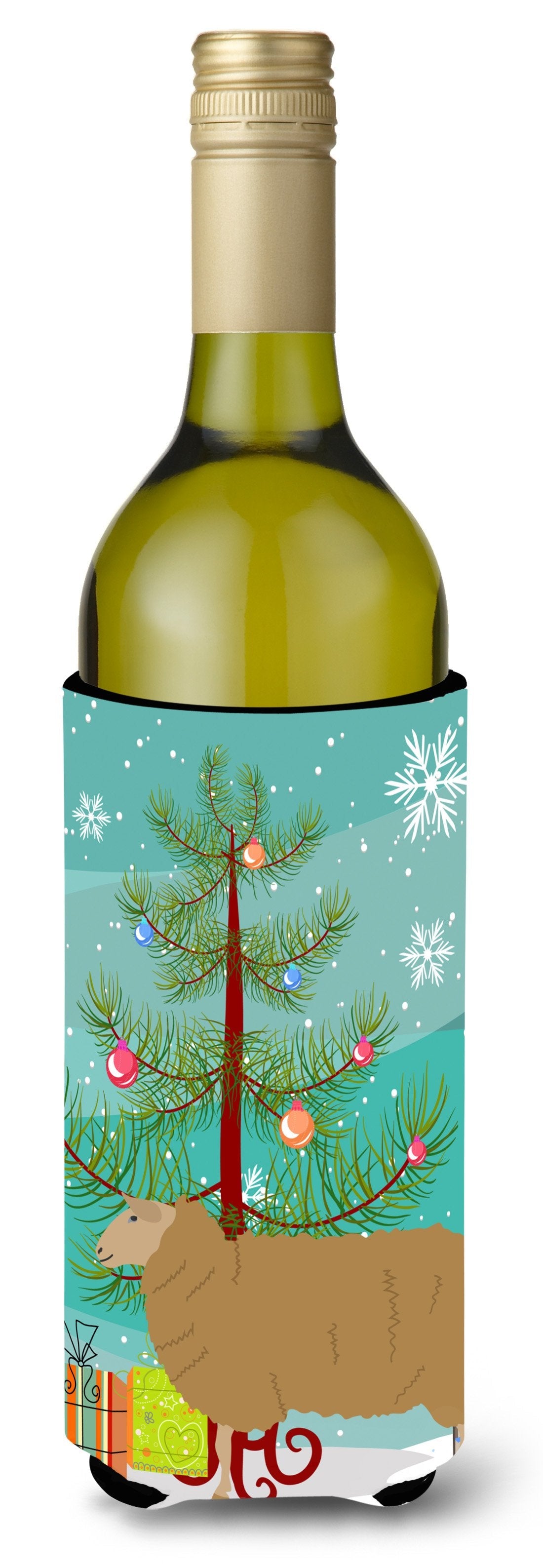 East Friesian Sheep Christmas Wine Bottle Hugger Gift Sleeve for Standard 750 ml Bottles, Insulated Reusable Also Fits Mini Shot & Pint Bottles
