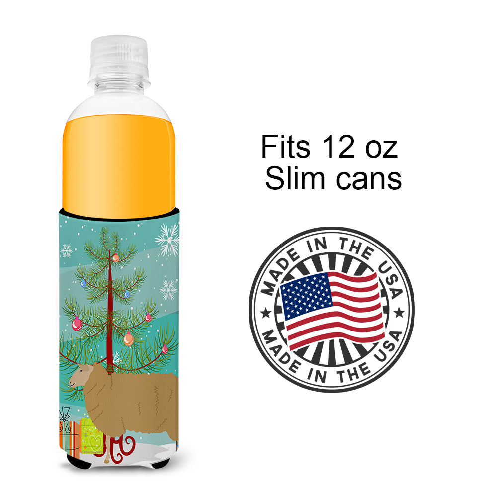 East Friesian Sheep Christmas Slim Can Hugger , Insulated Foam Hugger for 12 oz Slim Cans, Beer Bottles & Water Bottles, Printed in USA