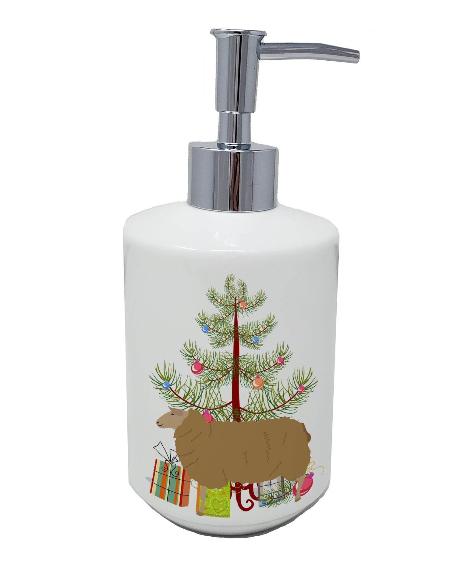 East Friesian Sheep Christmas Ceramic Soap Dispenser , Empty Refillable Hand Soap Pump Bottle for Bathroom Kitchen