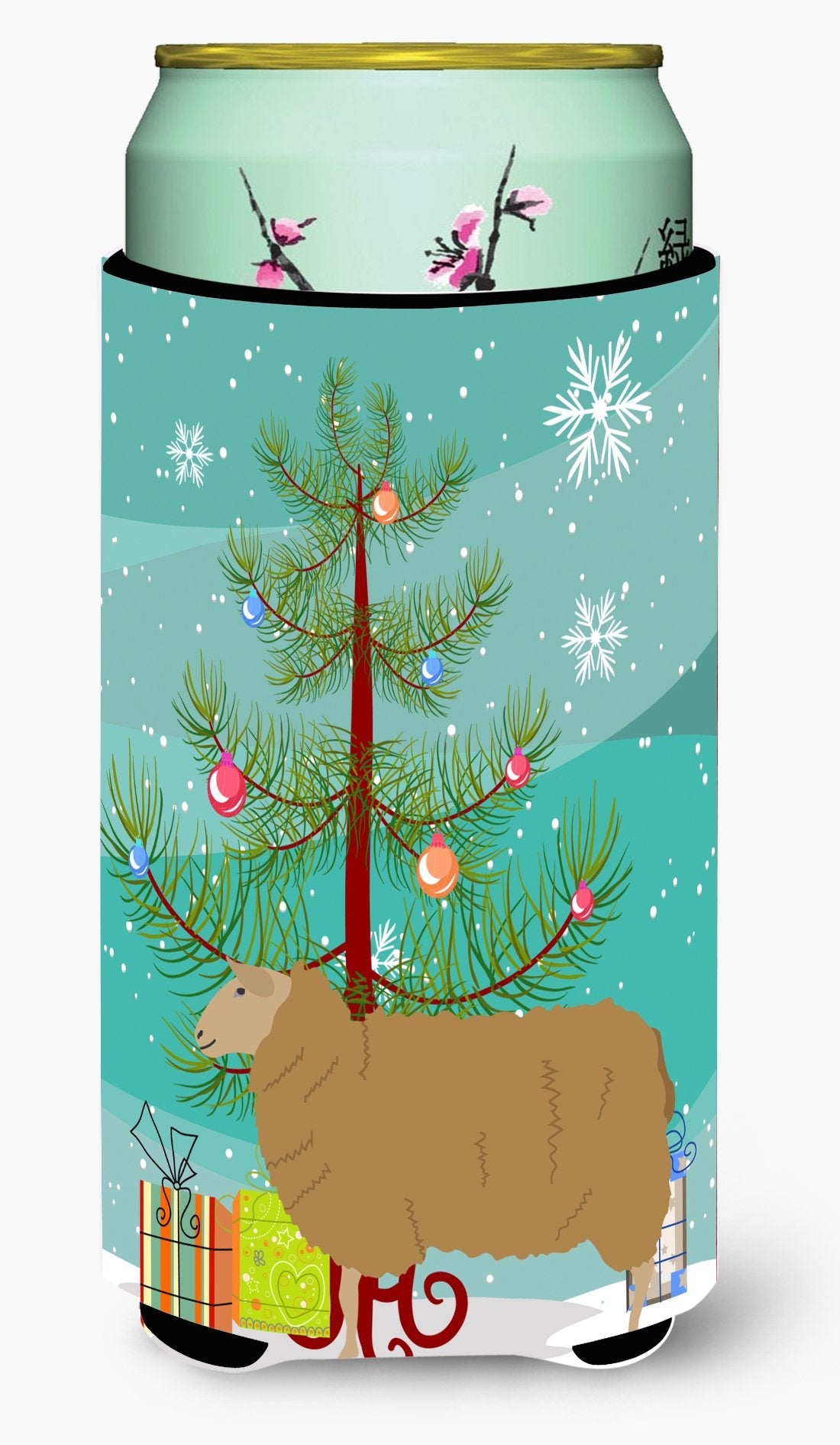 East Friesian Sheep Christmas Tall Boy Hugger Can Cooler Sleeve Machine Washable Drink Collapsible Insulator Beverage Insulated Holder
