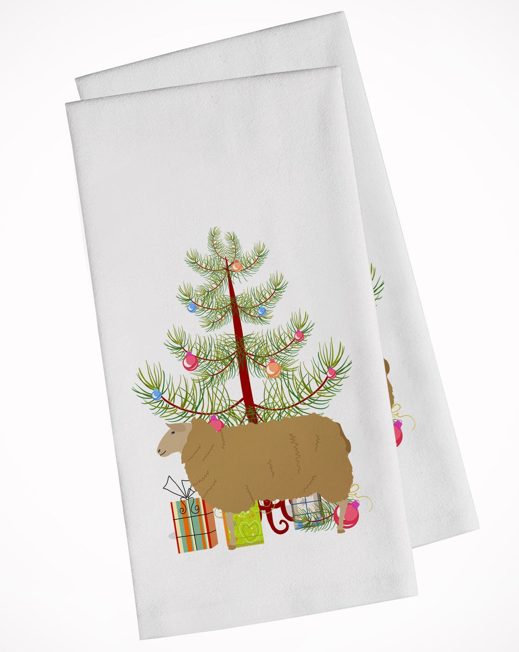 East Friesian Sheep Christmas Kitchen Towel Set of 2 White Dish Towels Decorative Bathroom Hand towel for Hand, Face, Hair, Yoga, Tea, Dishcloth, 19 X 28", White