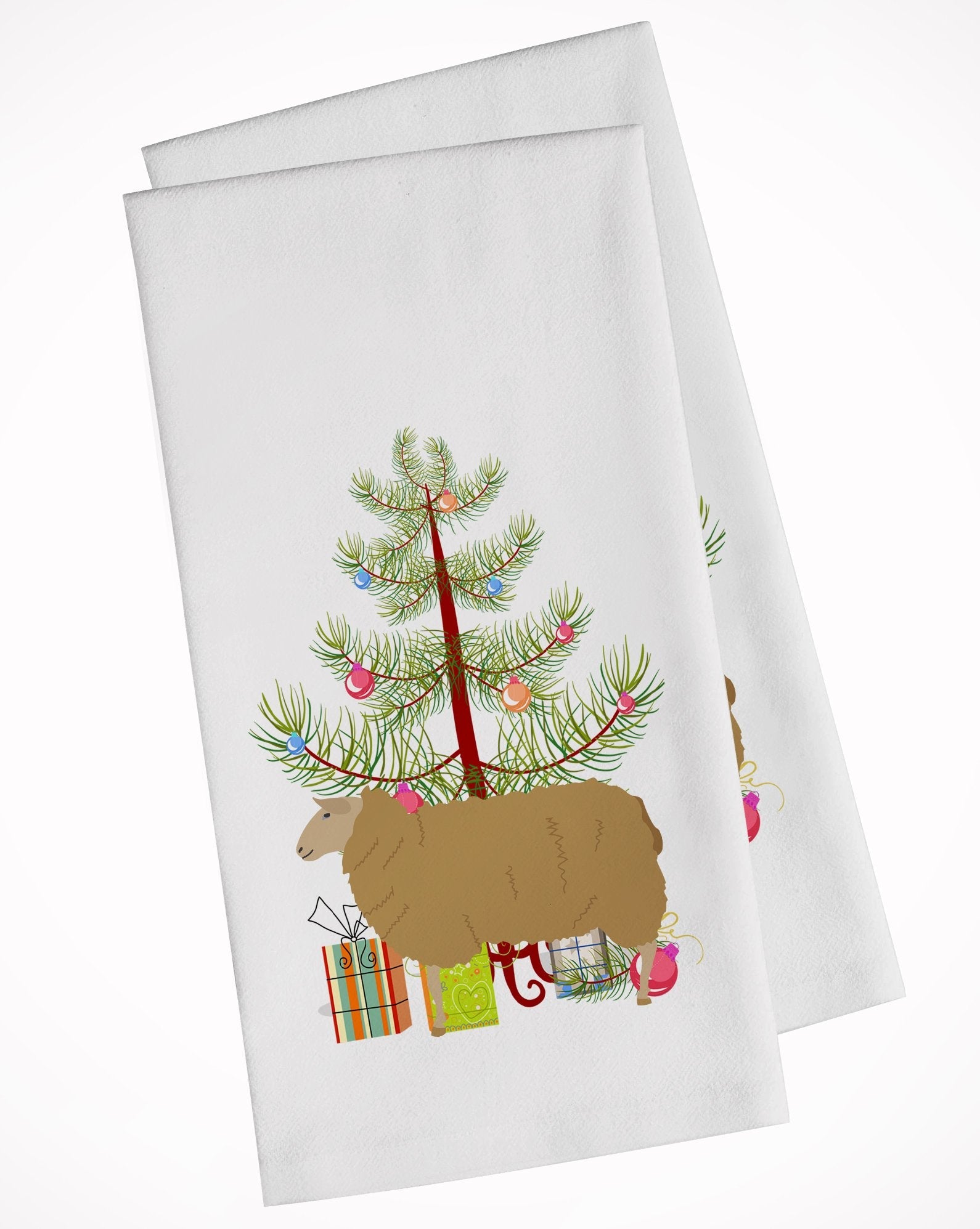 East Friesian Sheep Christmas Kitchen Towel Set of 2 White Dish Towels Decorative Bathroom Hand towel for Hand, Face, Hair, Yoga, Tea, Dishcloth, 19 X 28", White