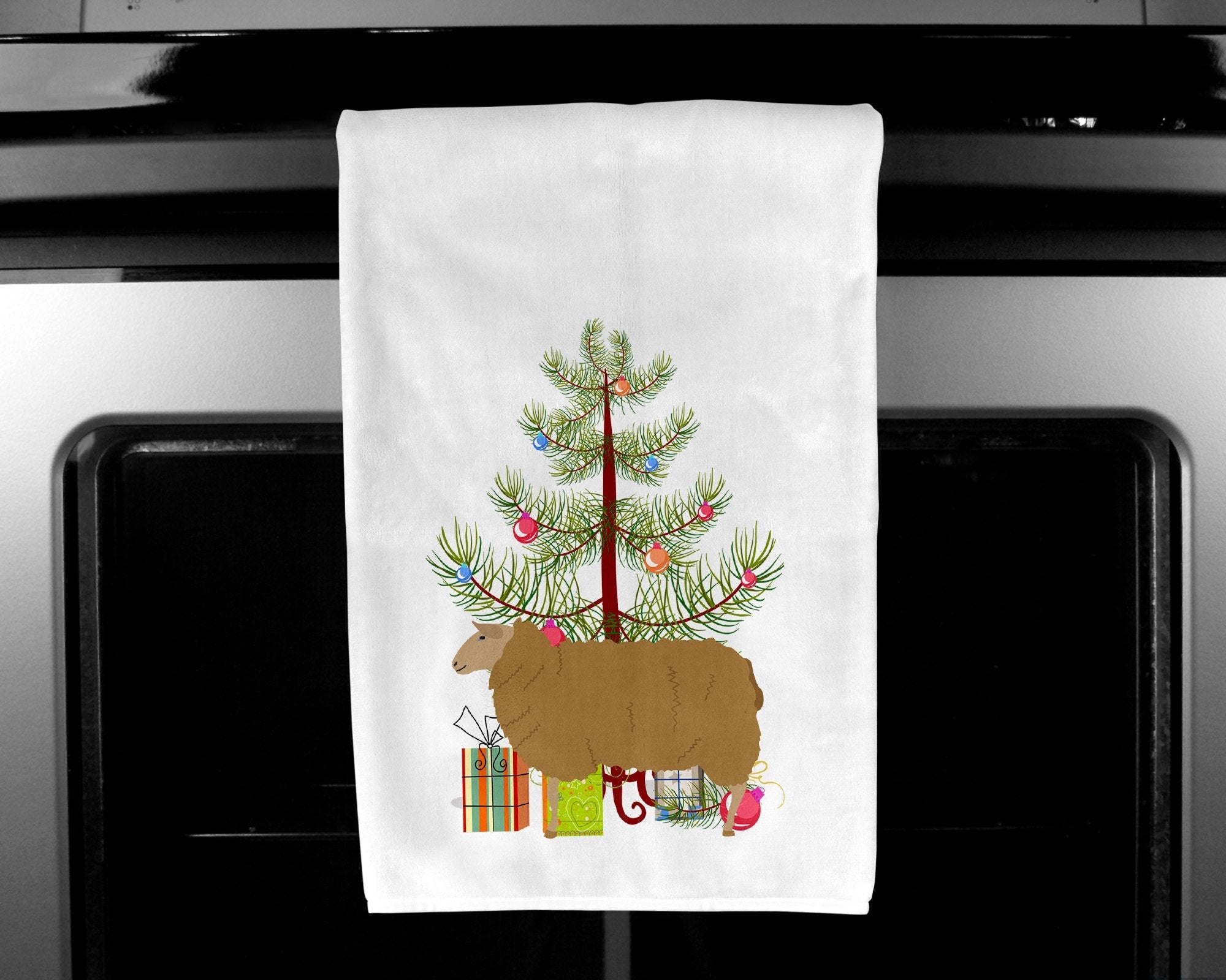 East Friesian Sheep Christmas Kitchen Towel Set of 2 White Dish Towels Decorative Bathroom Hand towel for Hand, Face, Hair, Yoga, Tea, Dishcloth, 19 X 28", White