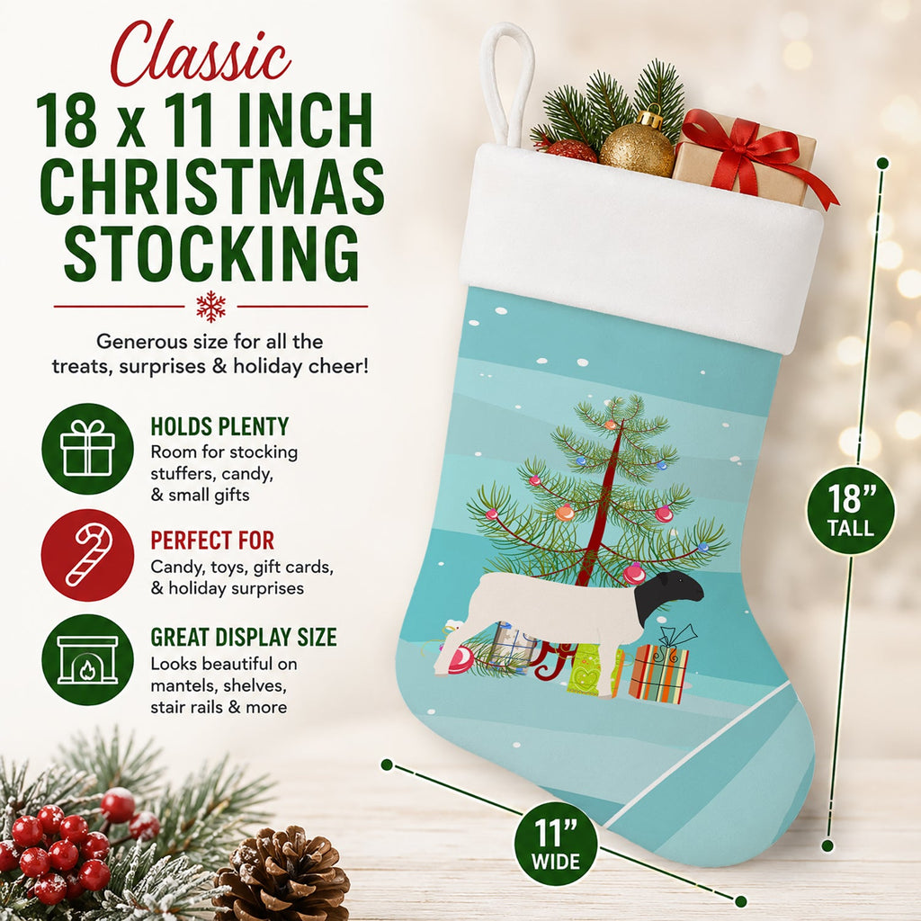 Dorper Sheep Christmas Holiday Stocking Double-Sided Print, Polyester Suede,11x18, Made in USA