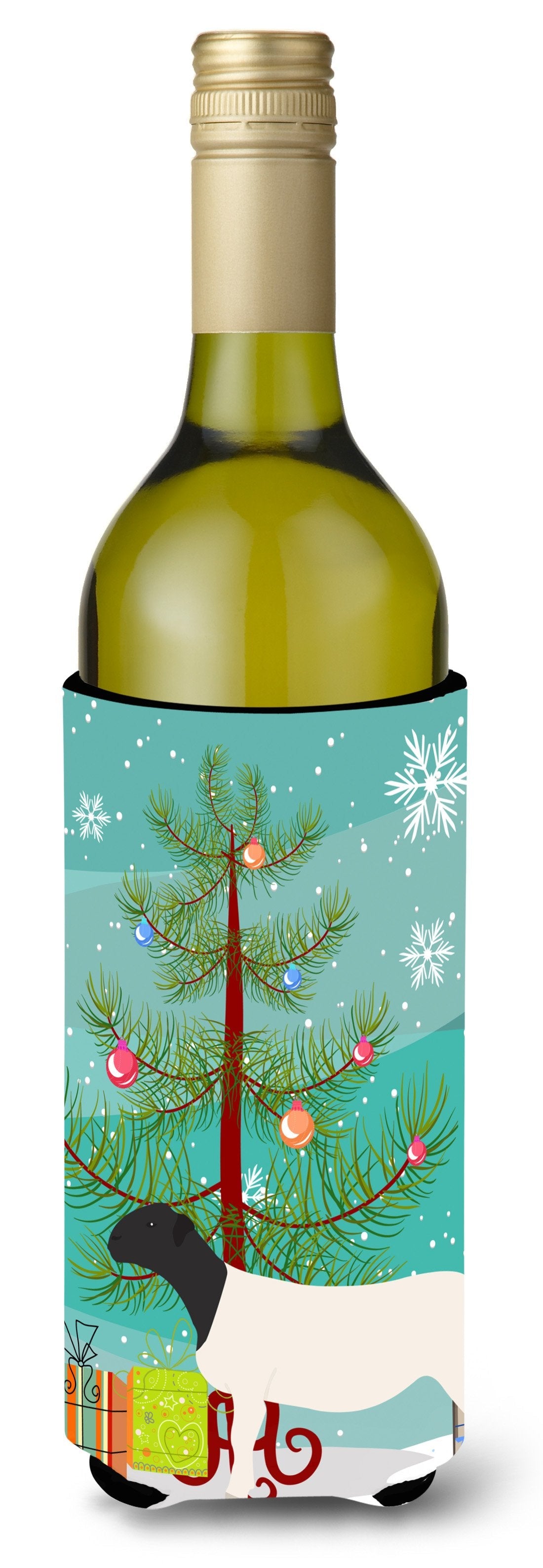 Dorper Sheep Christmas Wine Bottle Hugger Gift Sleeve for Standard 750 ml Bottles, Insulated Reusable Also Fits Mini Shot & Pint Bottles