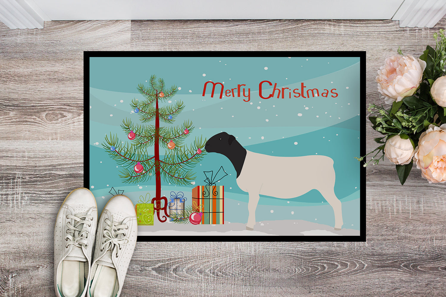 Dorper Sheep Christmas Doormat Indoor Outdoor 18H X 27W Front Door Mat Rugs for Entryway, Non Slip Washable