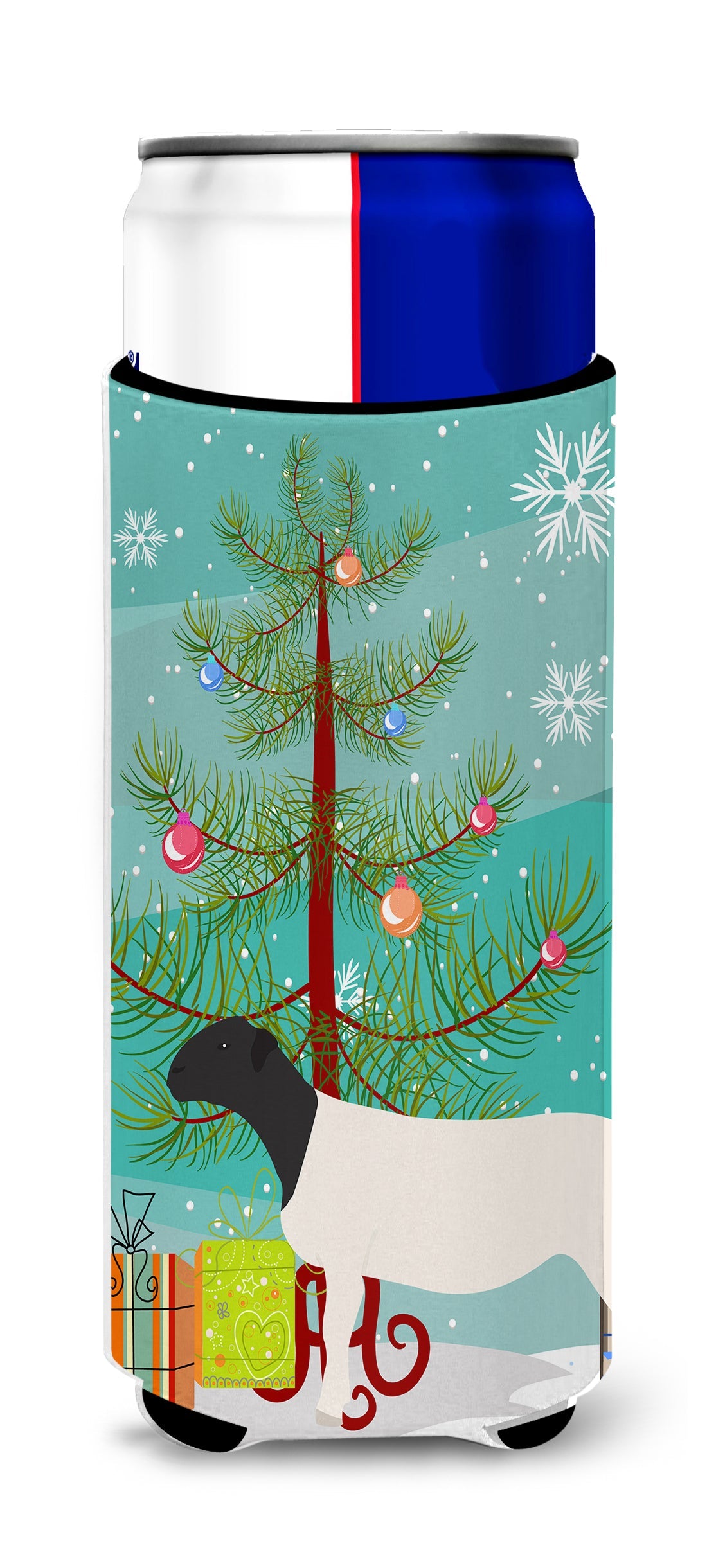 Dorper Sheep Christmas Slim Can Hugger , Insulated Foam Hugger for 12 oz Slim Cans, Beer Bottles & Water Bottles, Printed in USA